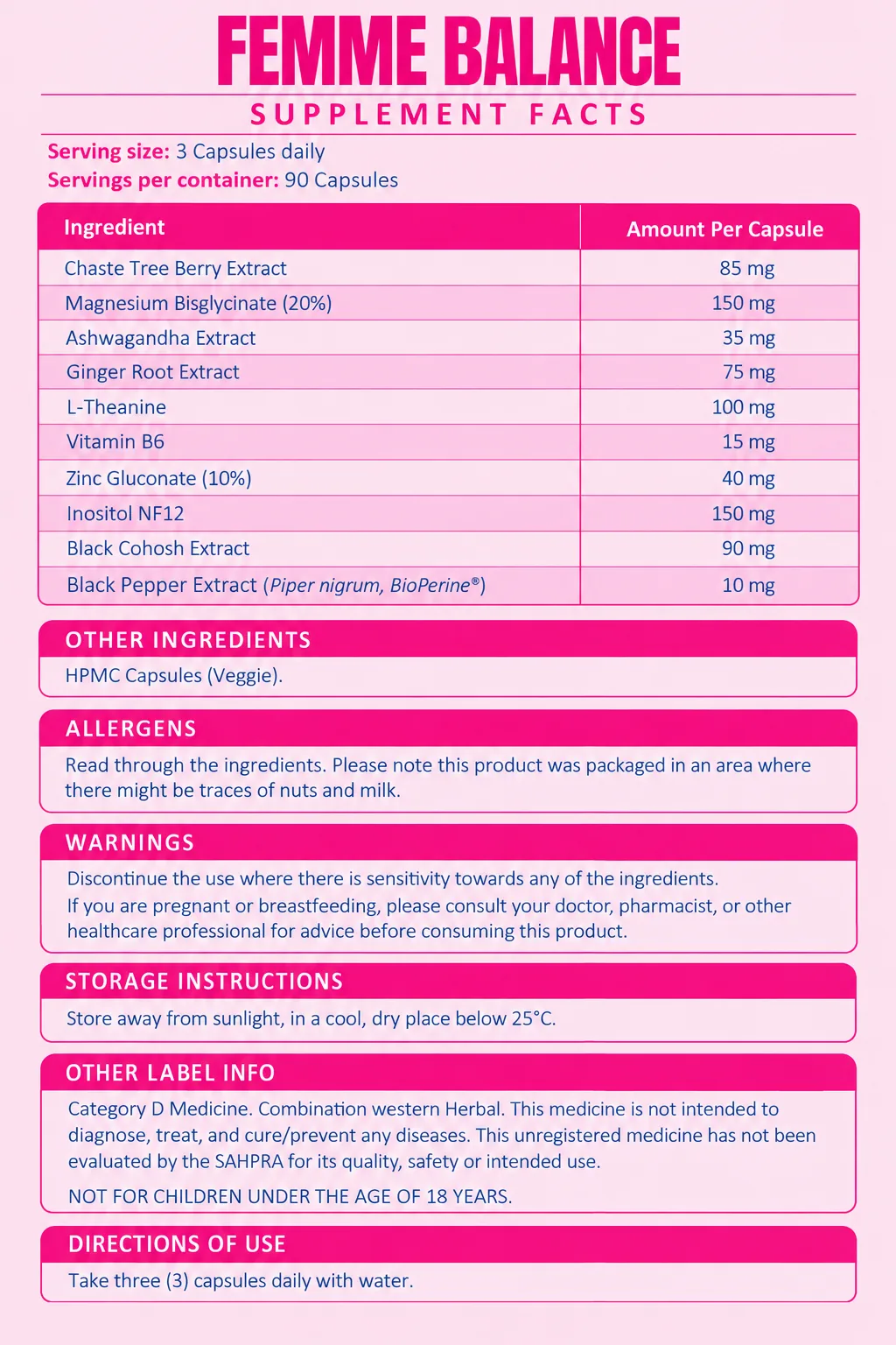 Femme Balance nutritional information