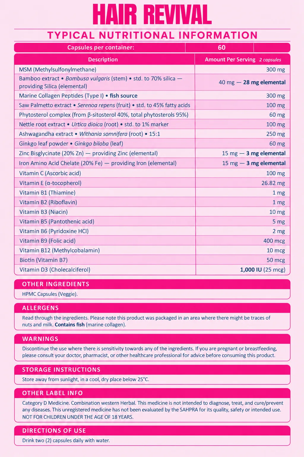 Hair Revival nutritional information