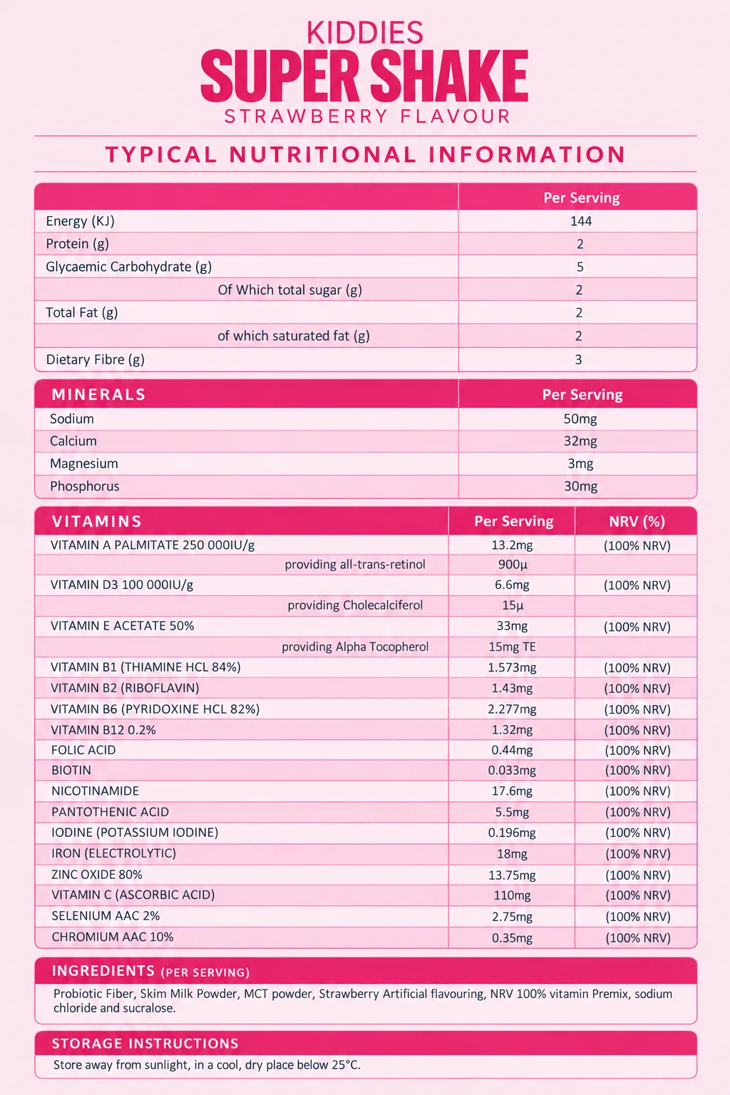 Super Shake (For Kids!) nutritional information (Strawberry)