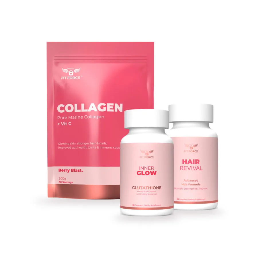 Fitforce Beauty Bundle: Marine Collagen + Vit C, Inner Glow and Hair Revival