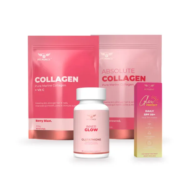 Fitforce Glow Stack: Marine Collagen + Vit C, Absolute Collagen, Inner Glow and SPF Glow Protect