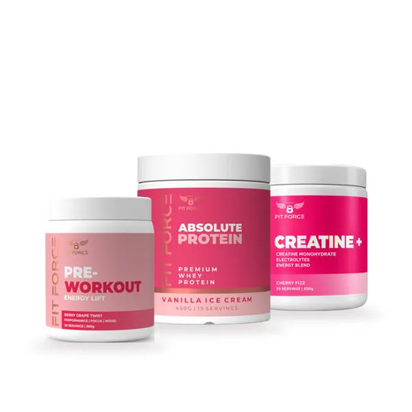 Fitforce Gym Girl's Stack: Energy Lift pre-workout, Absolute Protein 450g and Creatine+