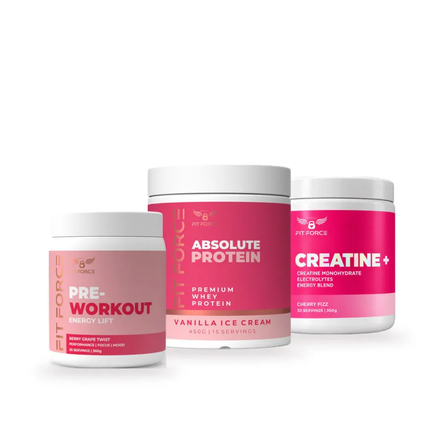 Fitforce Gym Girl's Stack: Energy Lift pre-workout, Absolute Protein 450g and Creatine+